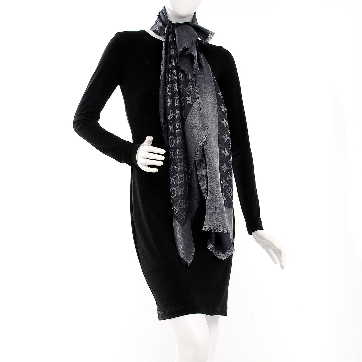 Silk Lurex Wool Monogram Shine Shawl Black