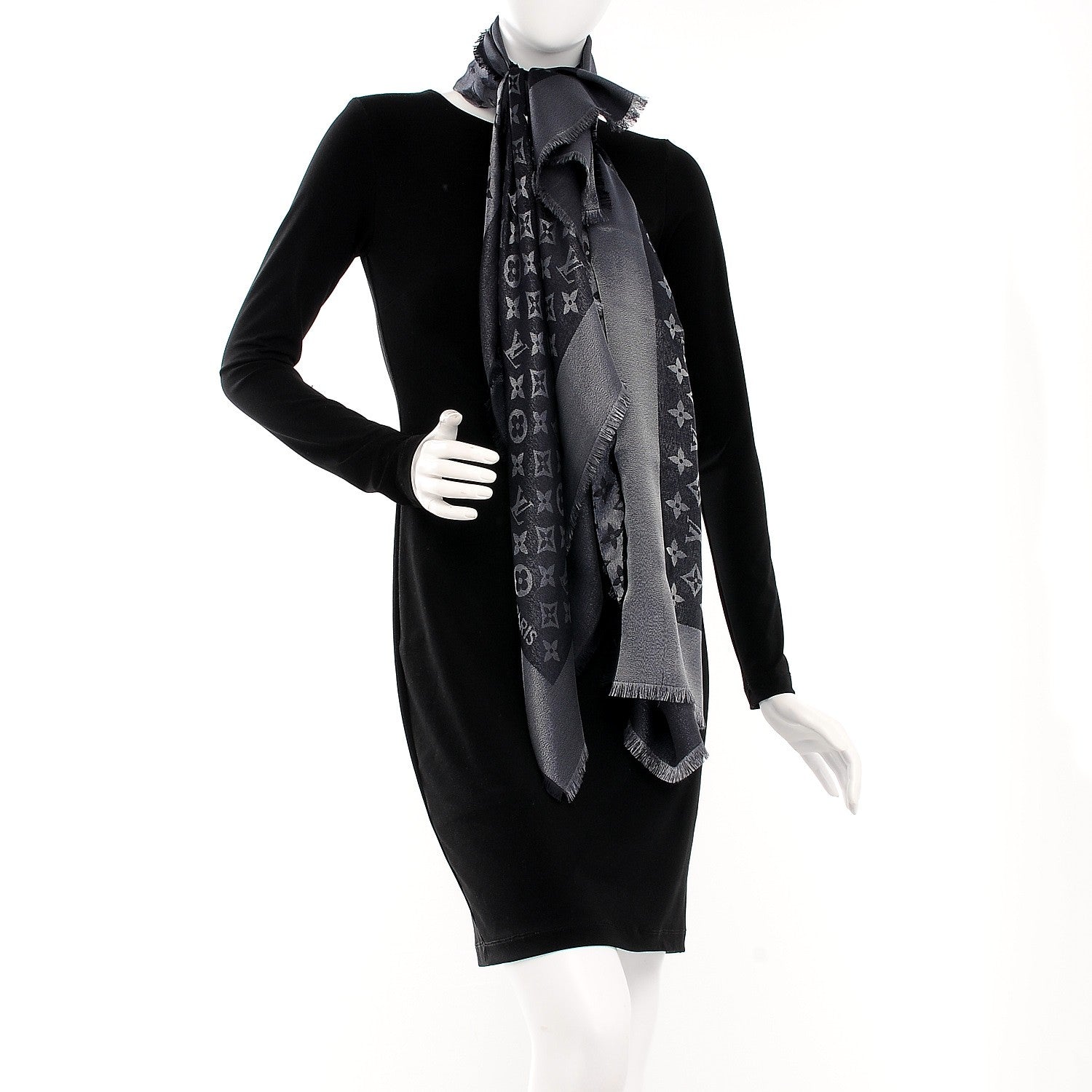 Louis Vuitton Silk Lurex Wool Monogram Shine Shawl Black 2 of 4