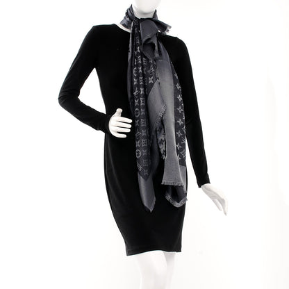 Louis Vuitton Silk Lurex Wool Monogram Shine Shawl Black 2 of 4