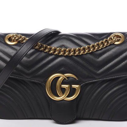 Gucci Calfskin Matelasse Small GG Marmont Shoulder Bag Black 9 of 11