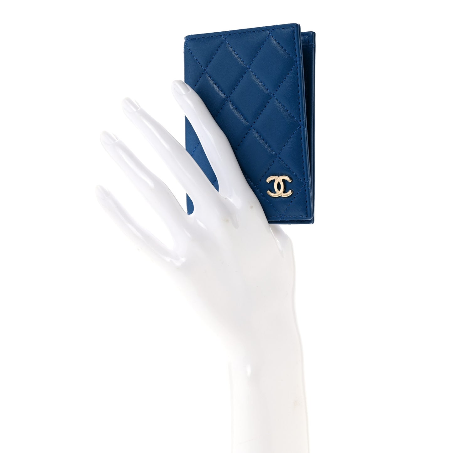 Lambskin Quilted Card Holder Wallet Blue