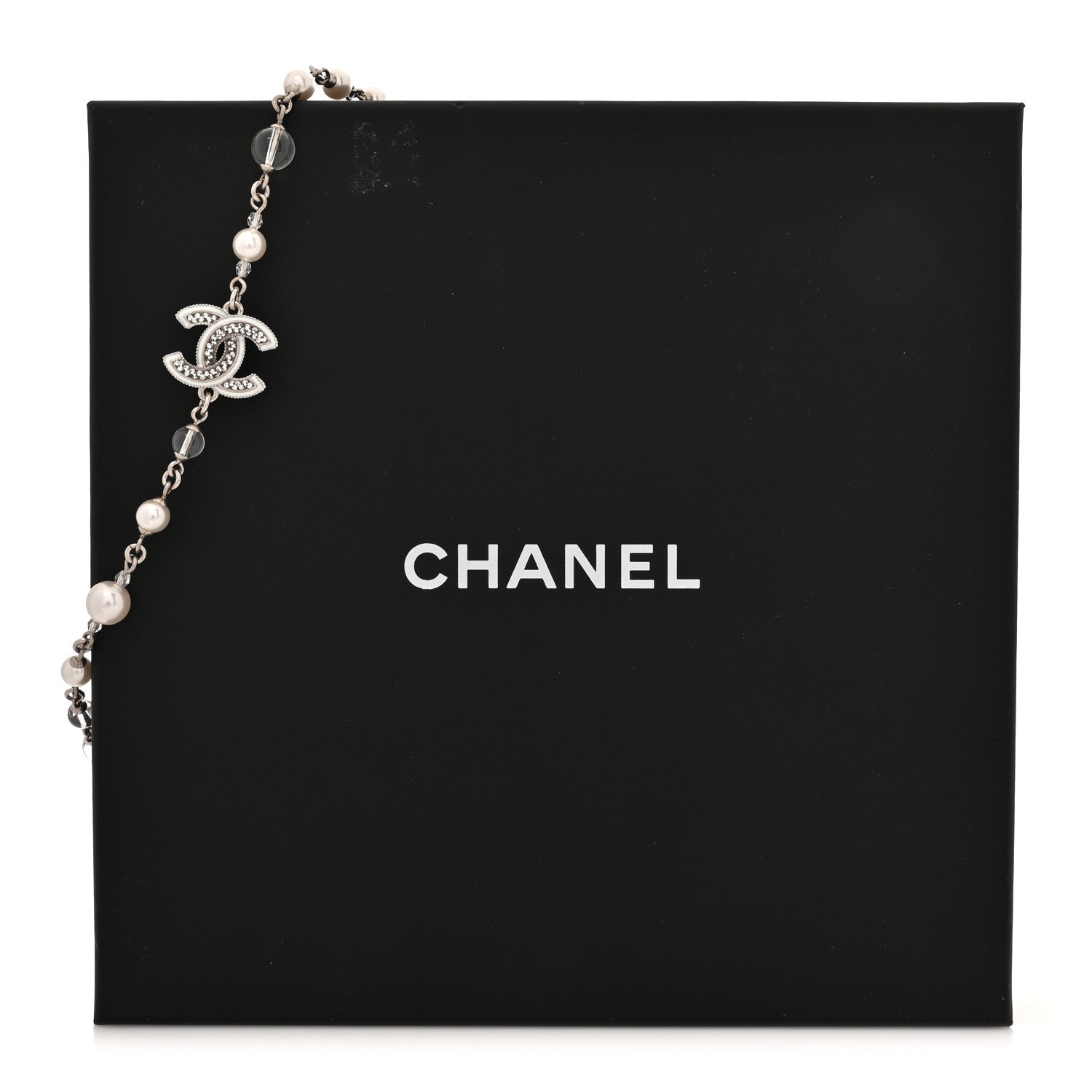 Chanel Pearl Resin Glitter CC Necklace Silver 5 of 5