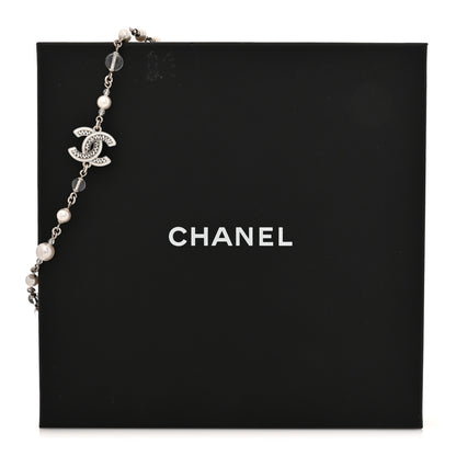 Chanel Pearl Resin Glitter CC Necklace Silver 5 of 5