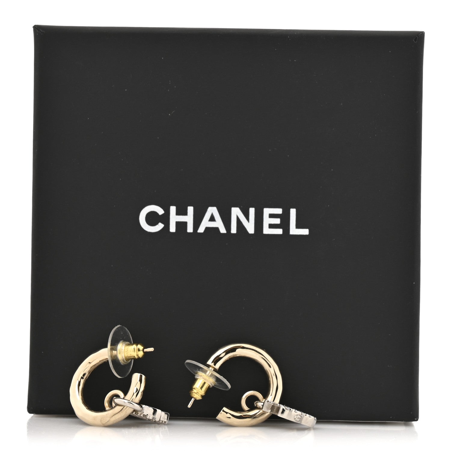 Chanel Metal Crystal CC Hoop Drop Earrings Gold 5 of 5