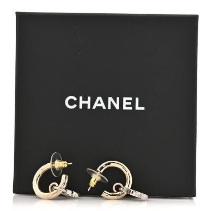 Chanel Metal Crystal CC Hoop Drop Earrings Gold 5 of 5