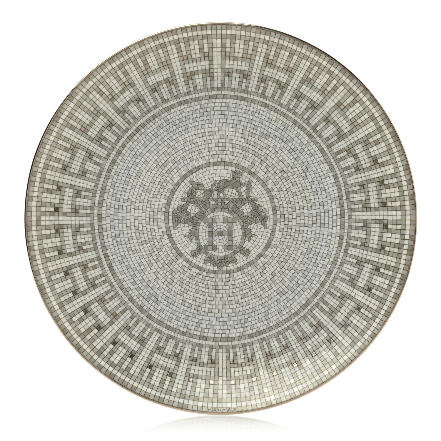 Hermes Porcelain Mosaique au 24 Platine Dessert Plate 8.3 1 of 7