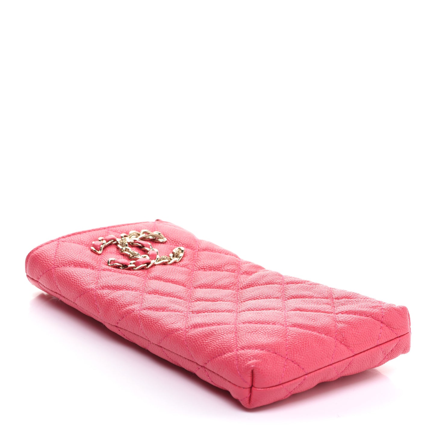 Caviar Quilted French New Wave Phone Holder With Chain Pink