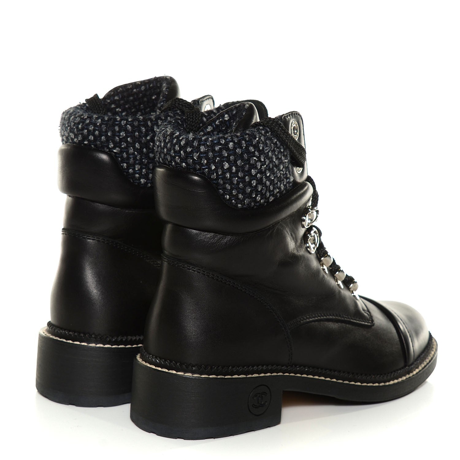 Chanel Calfskin Wool Combat Boots 36.5 Black 4 of 8