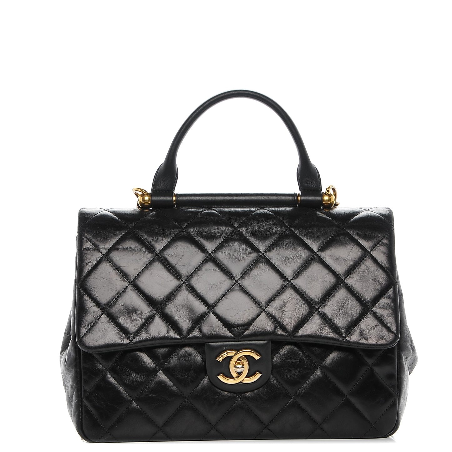 Glazed Calfskin Castle Rock Medium Flap Black