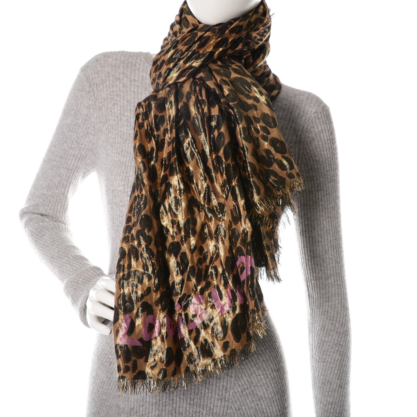 Cashmere Silk Leopard Etole Stole Disco Marron