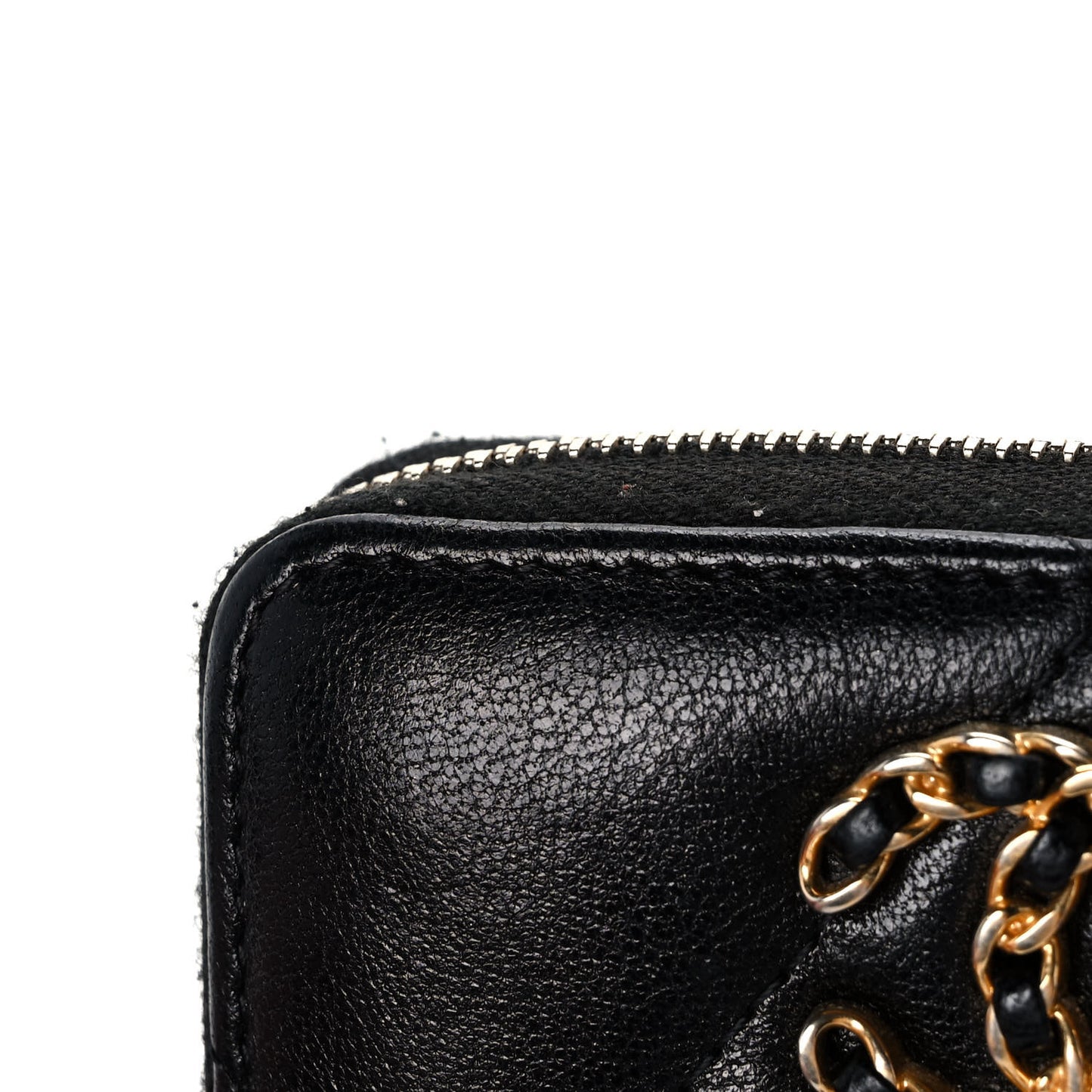 Shiny Goatskin Quilted Chanel 19 Zip Around Coin Purse Wallet Black