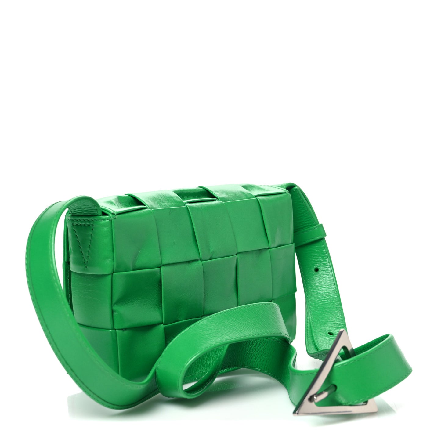 Paper Calfskin Maxi Intreccio Small Cassette Crossbody Bag Grass