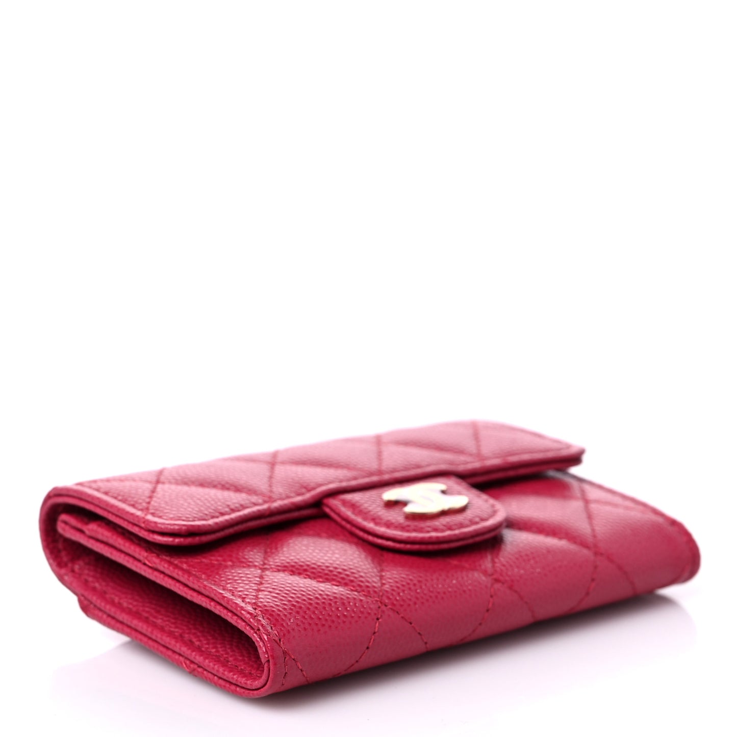 Caviar Quilted Flap Card Holder Wallet Dark Pink