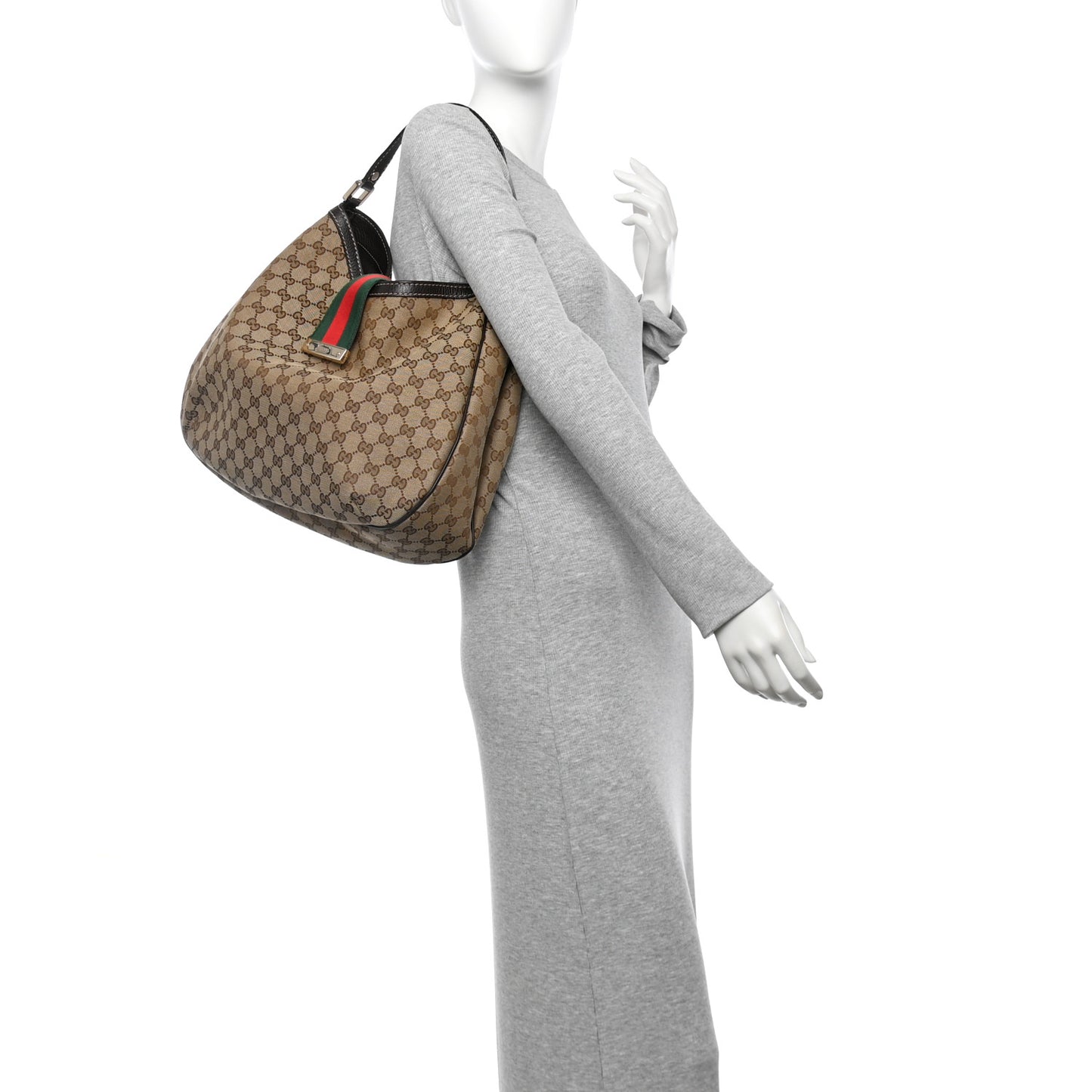 Monogram Large New Ladies Web Hobo Dark Brown