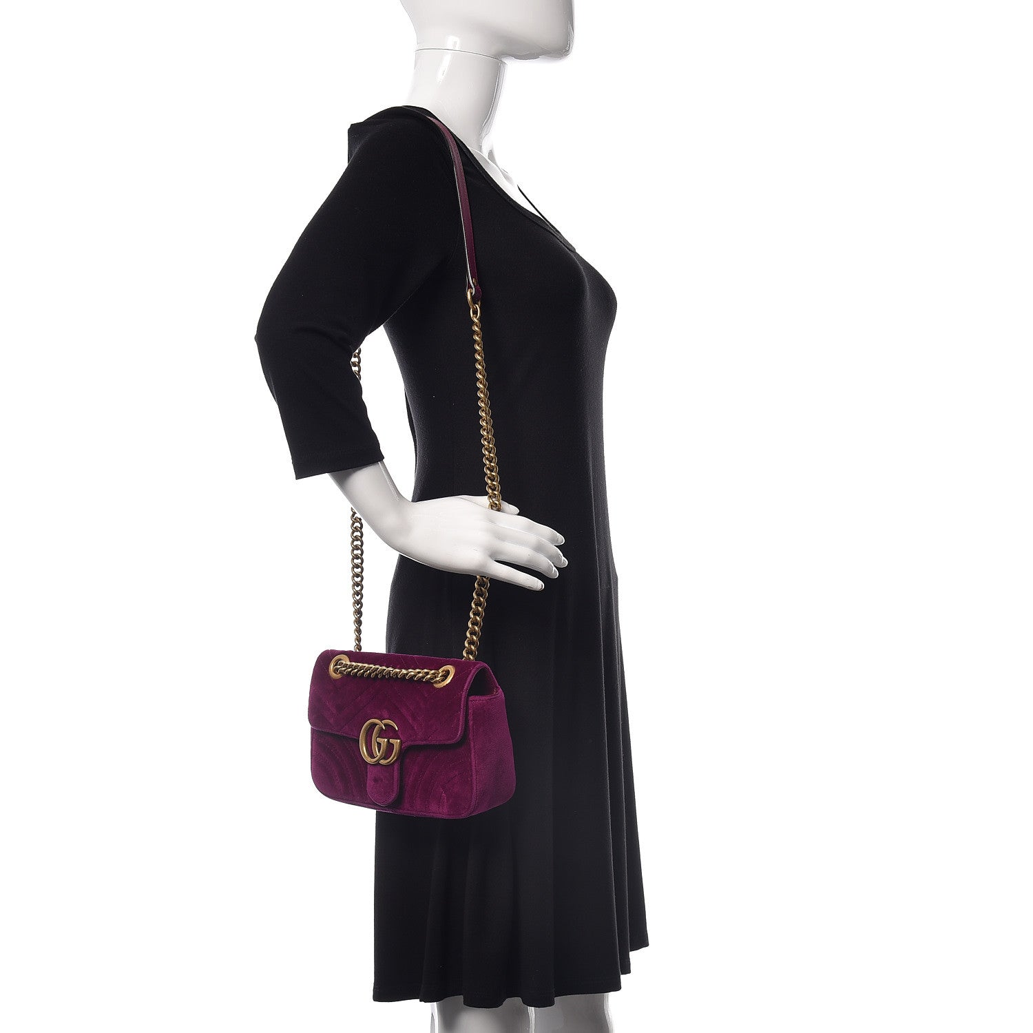 Gucci Velvet Matelasse Mini GG Marmont Shoulder Bag Fuchsia Violet Cyclamen 2 of 10