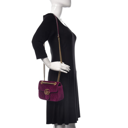 Gucci Velvet Matelasse Mini GG Marmont Shoulder Bag Fuchsia Violet Cyclamen 2 of 10