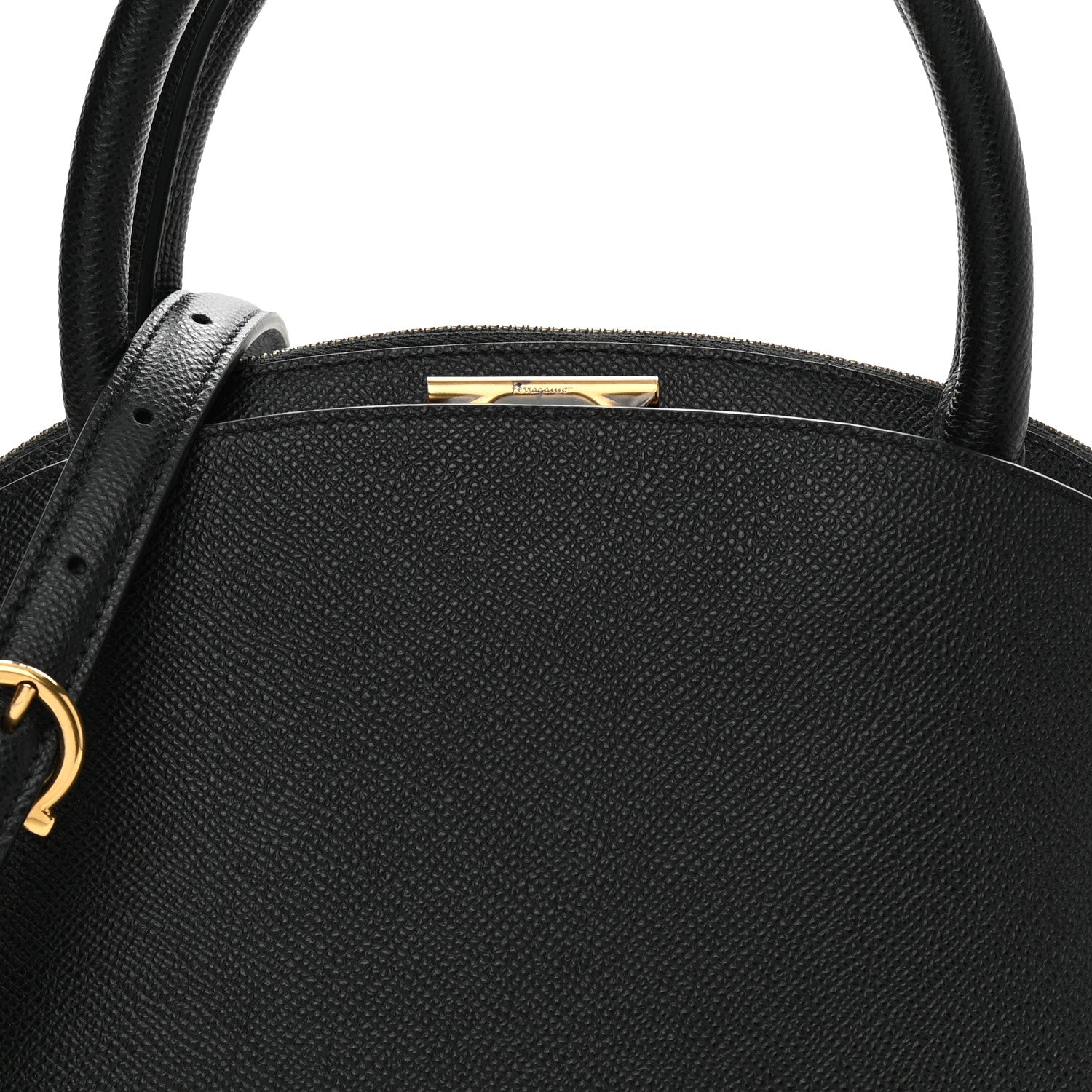 Salvatore Ferragamo Hammered Calfskin Medium Gancini Top Handle Bag Black 8 of 10