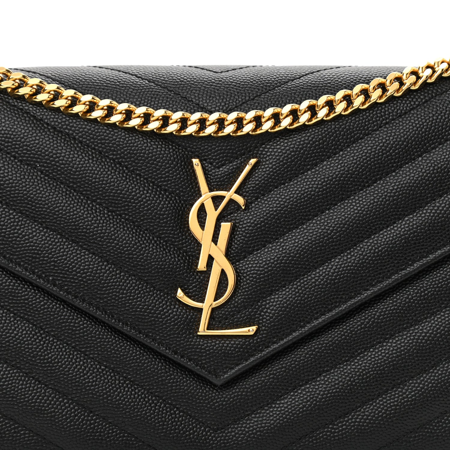 Saint Laurent Grain De Poudre Matelasse Chevron Monogram Chain Wallet Black 10 of 11