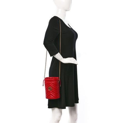 Gucci Calfskin Matelasse Mini GG Marmont 2.0 Bucket Bag Hibiscus Red 2 of 8
