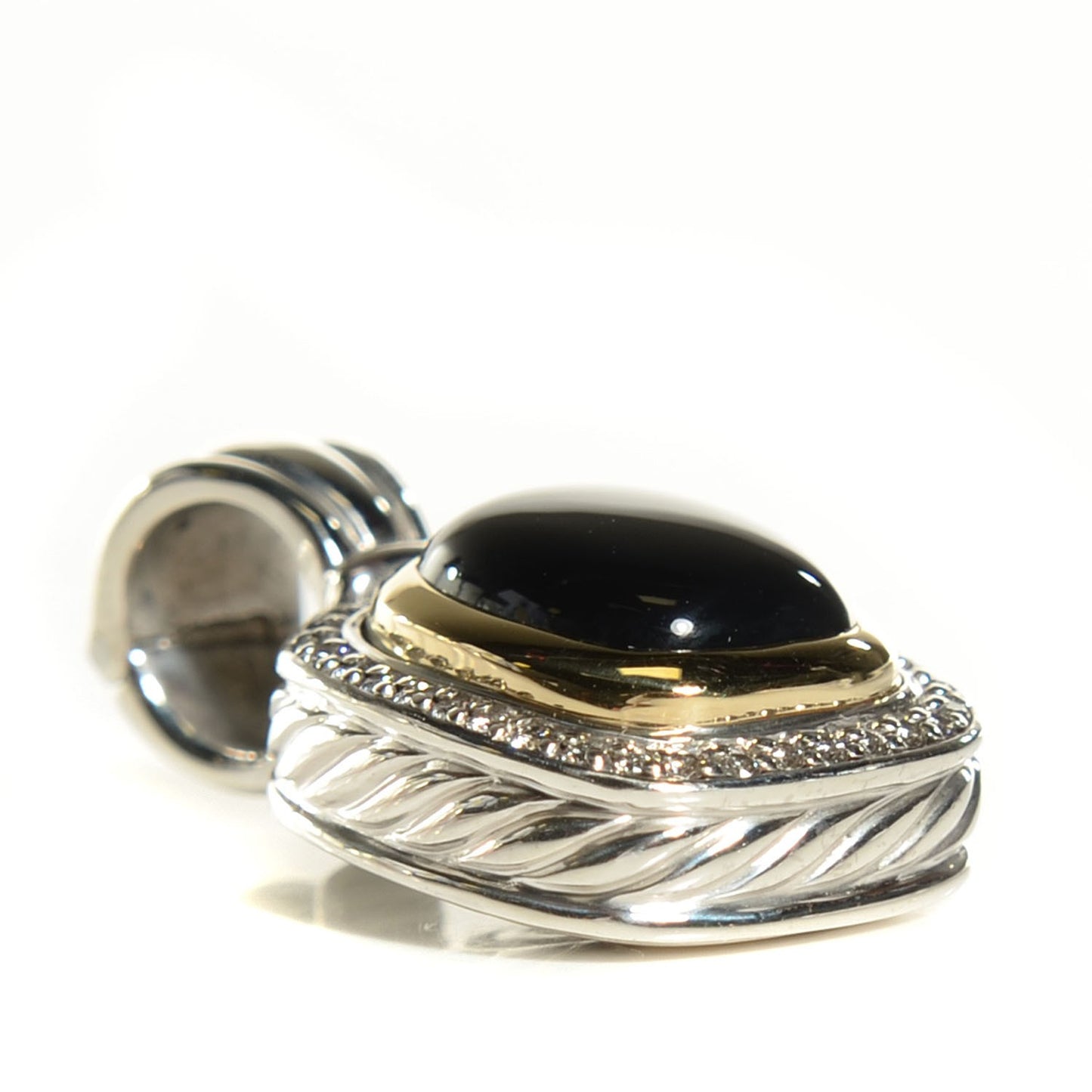 Sterling Silver 18K Yellow Gold Black Onyx Diamond 12mm Albion Enhancer Pendant