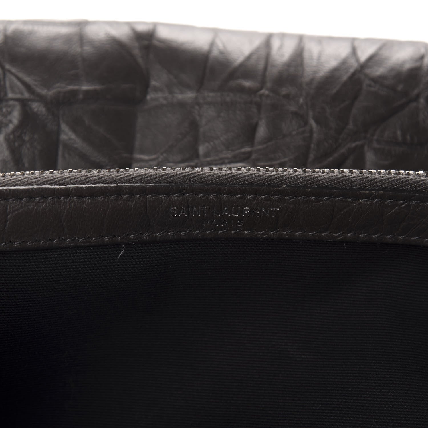 Saint Laurent Calfskin Crocodile Embossed Medium West Hollywood Monogram Fold-Over Dark Brown 11 of 12
