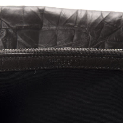 Saint Laurent Calfskin Crocodile Embossed Medium West Hollywood Monogram Fold-Over Dark Brown 11 of 12