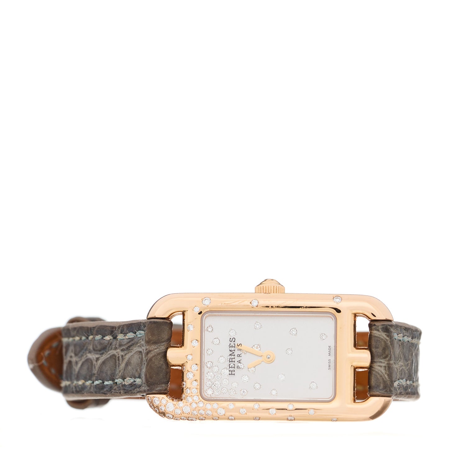18K Rose Gold Alligator Diamond 17mm Nantucket Jete De Diamants Quartz Watch Gris Perle