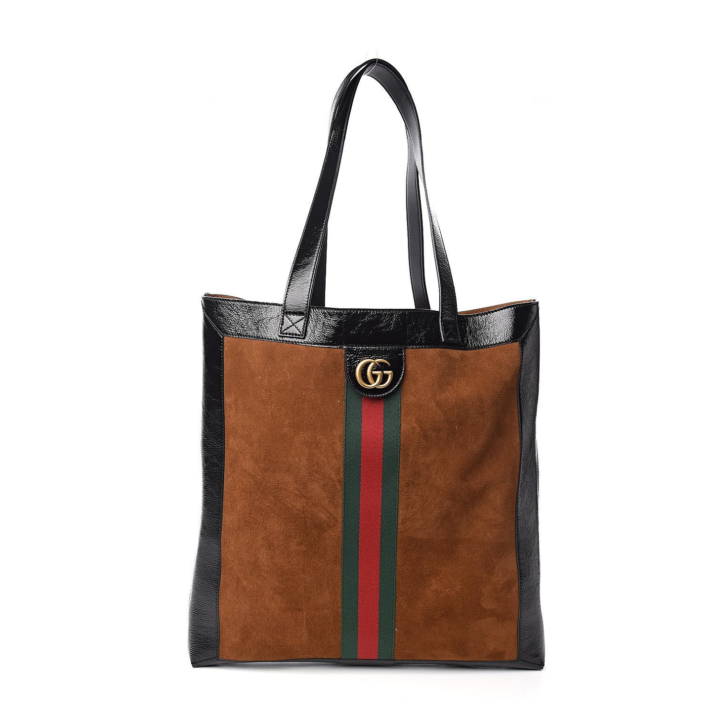 Suede Patent Web Large Ophidia Vertical Shopping Tote Nocciola Black