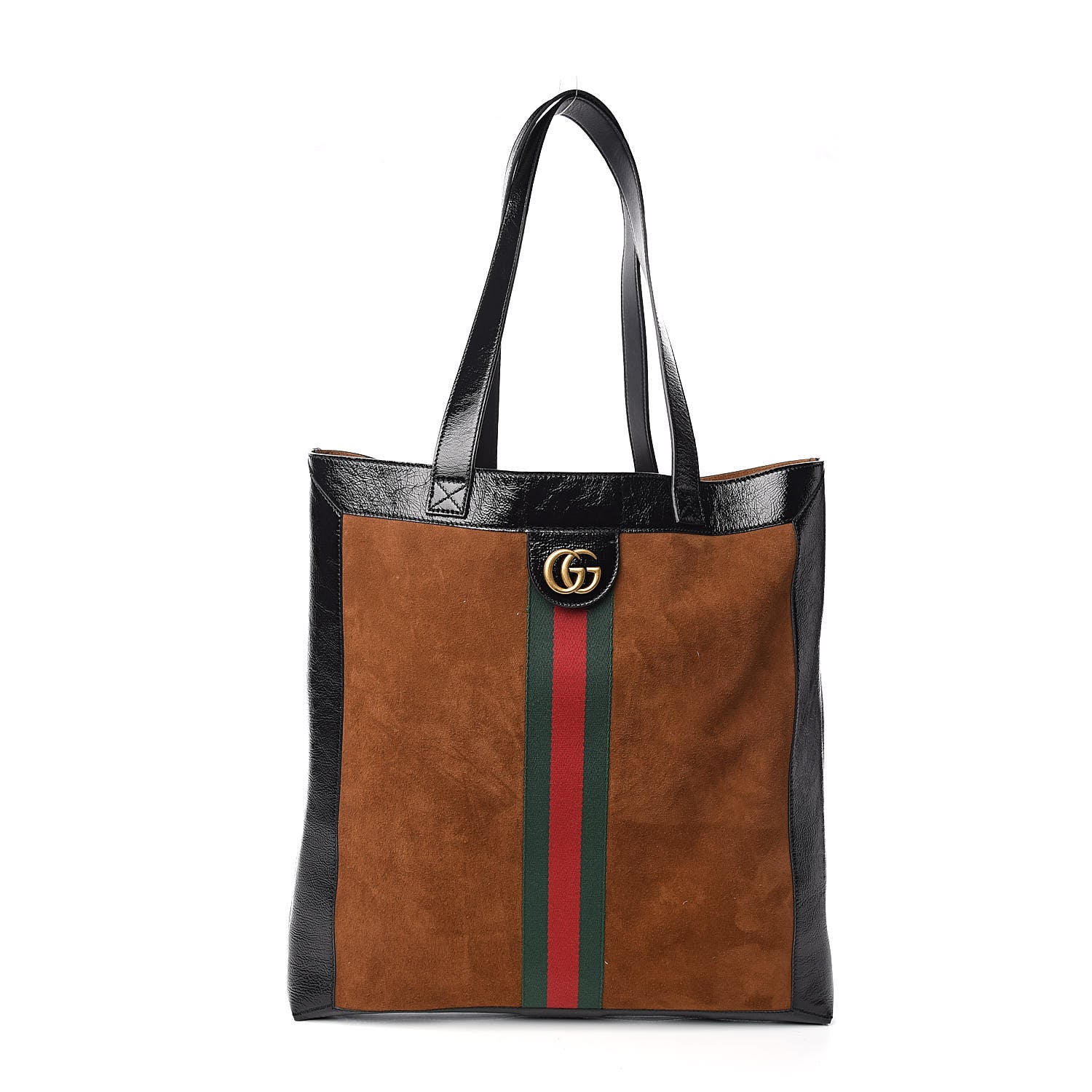 Gucci Suede Patent Web Large Ophidia Vertical Shopping Tote Nocciola Black 4 of 11