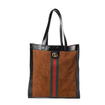 Gucci Suede Patent Web Large Ophidia Vertical Shopping Tote Nocciola Black 4 of 11