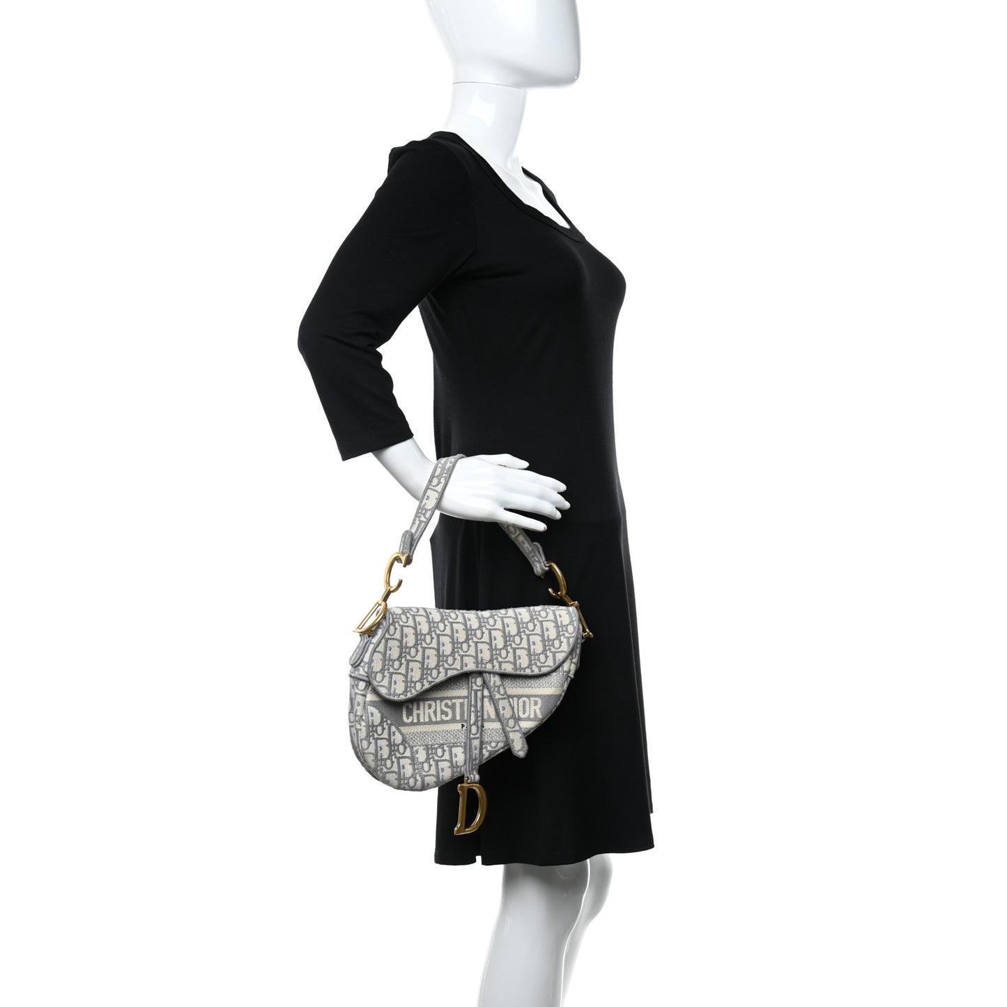 Oblique Embroidered Saddle Bag Gray