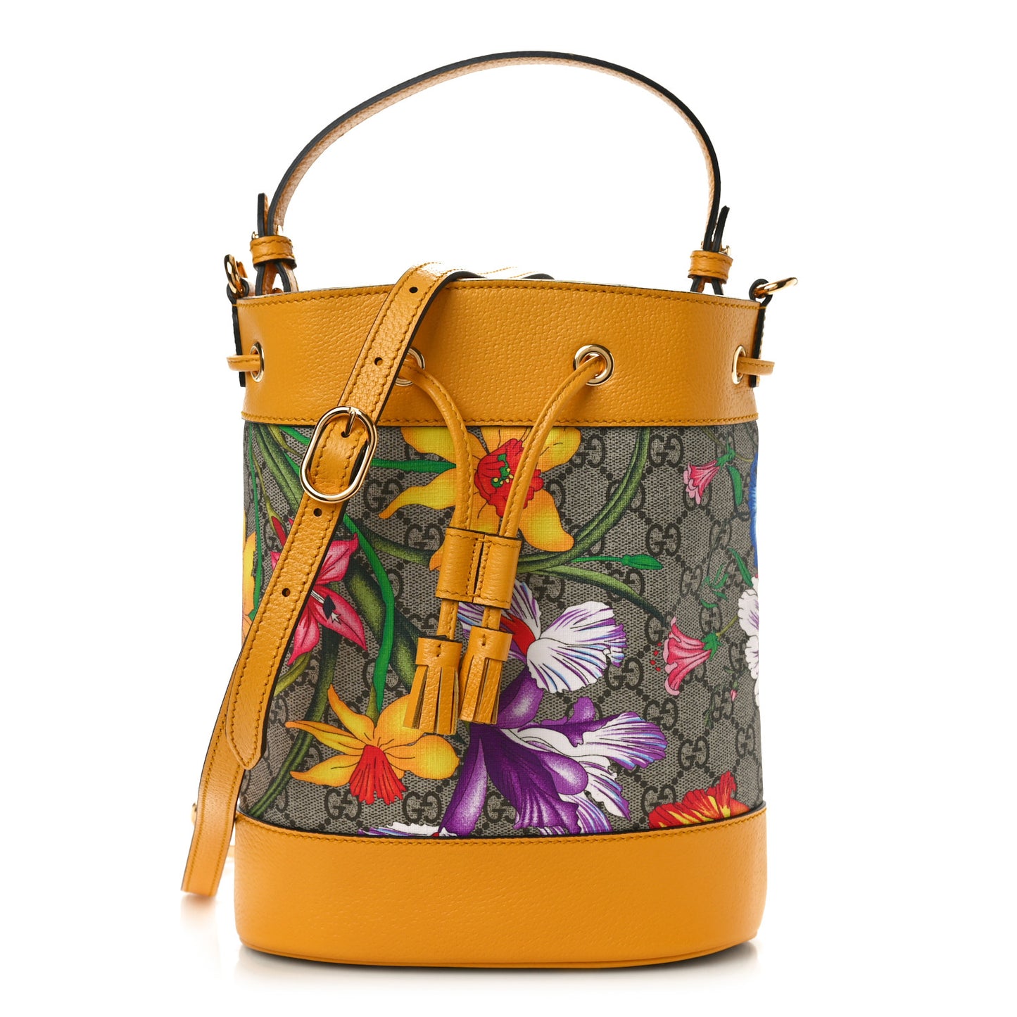GG Supreme Monogram Flora Small Ophidia Bucket Bag Beige Multicolor Crop