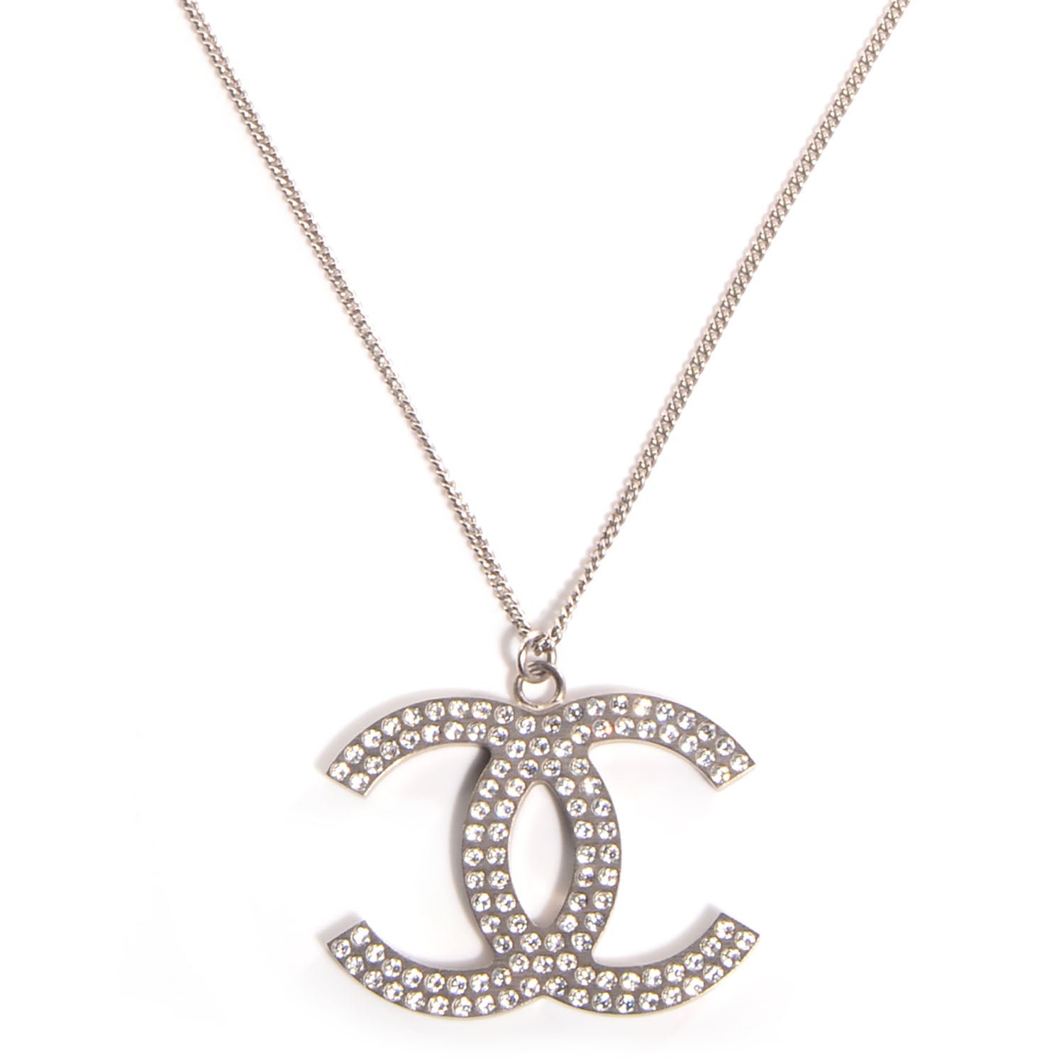 Chanel Crystal Large CC Necklace Silver 1 of 6