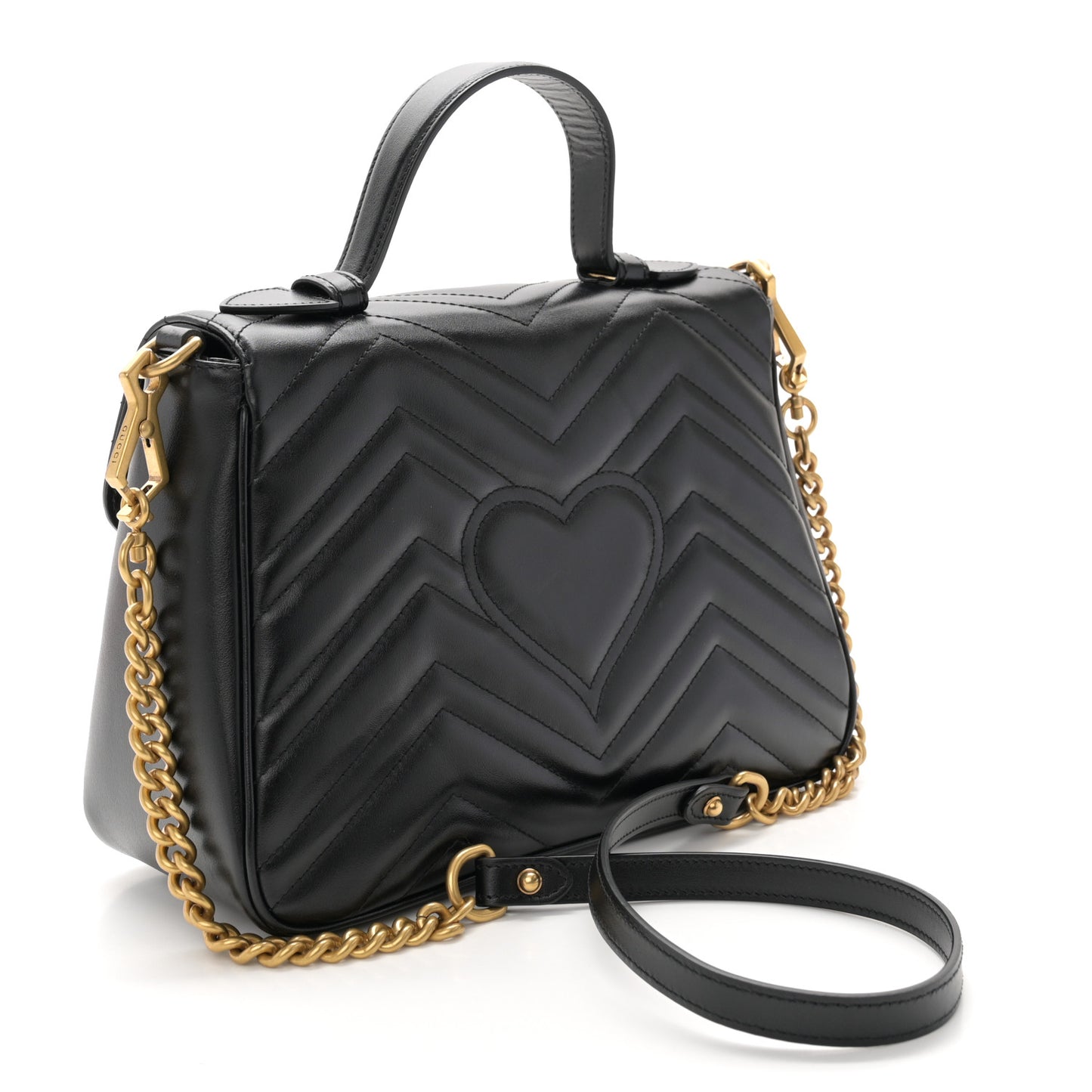 Calfskin Matelasse Small GG Marmont Top Handle Shoulder Bag Black