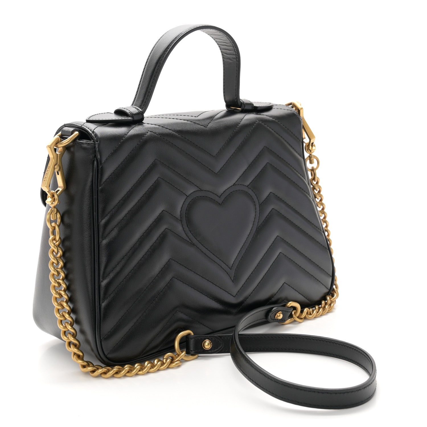 Gucci Calfskin Matelasse Small GG Marmont Top Handle Shoulder Bag Black 3 of 11