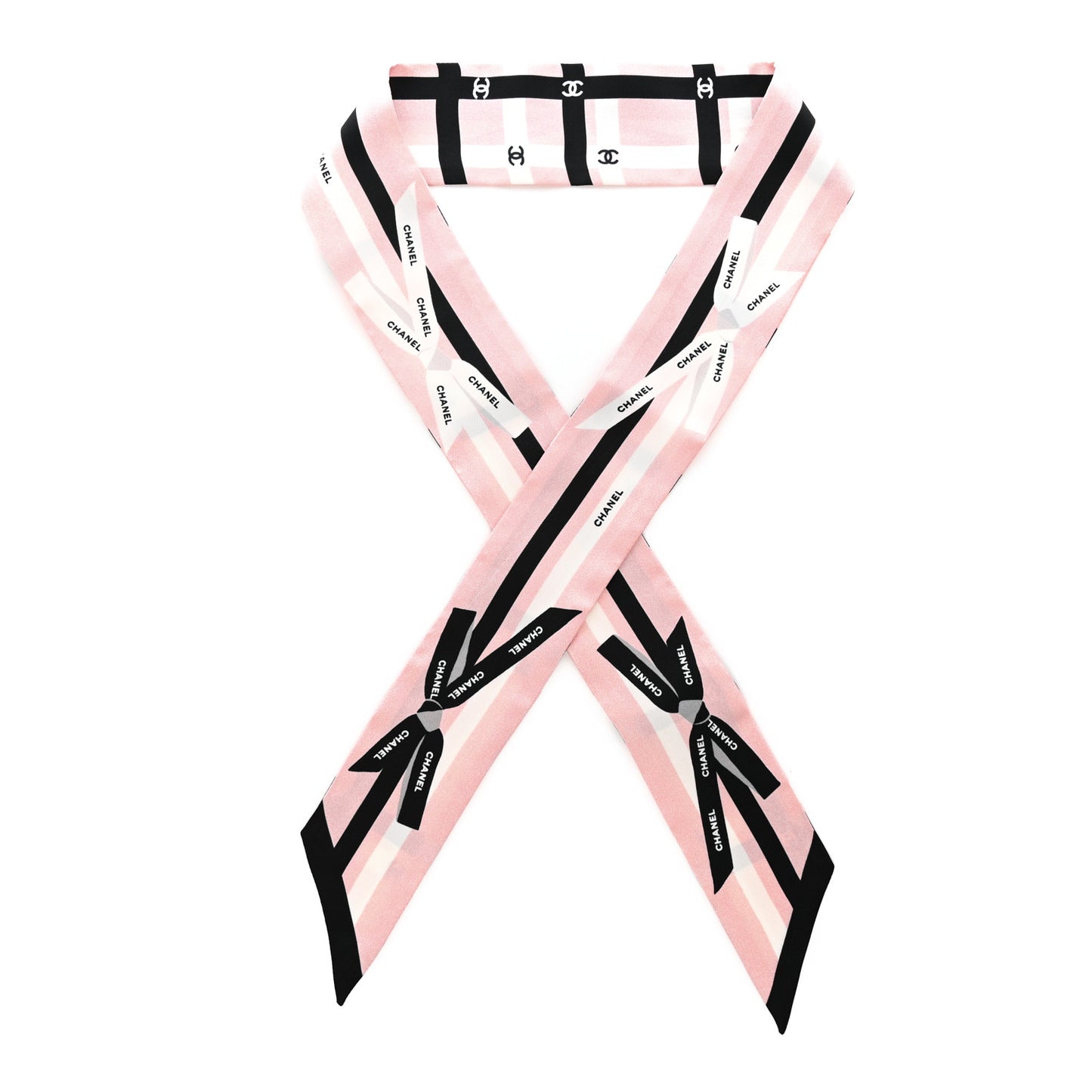 Silk Bow CC Slim Bandeau Scarf Light Pink Black