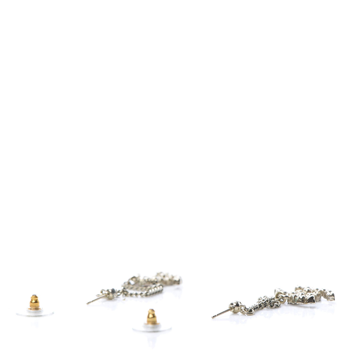 Chanel Crystal CC Drop Earrings Pink Grey Gold 3 of 6