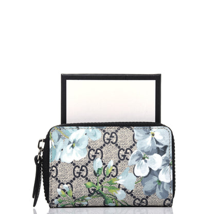 Gucci GG Supreme Monogram Blooms Zip Around Card Case Wallet Beige Blue Navy 9 of 9