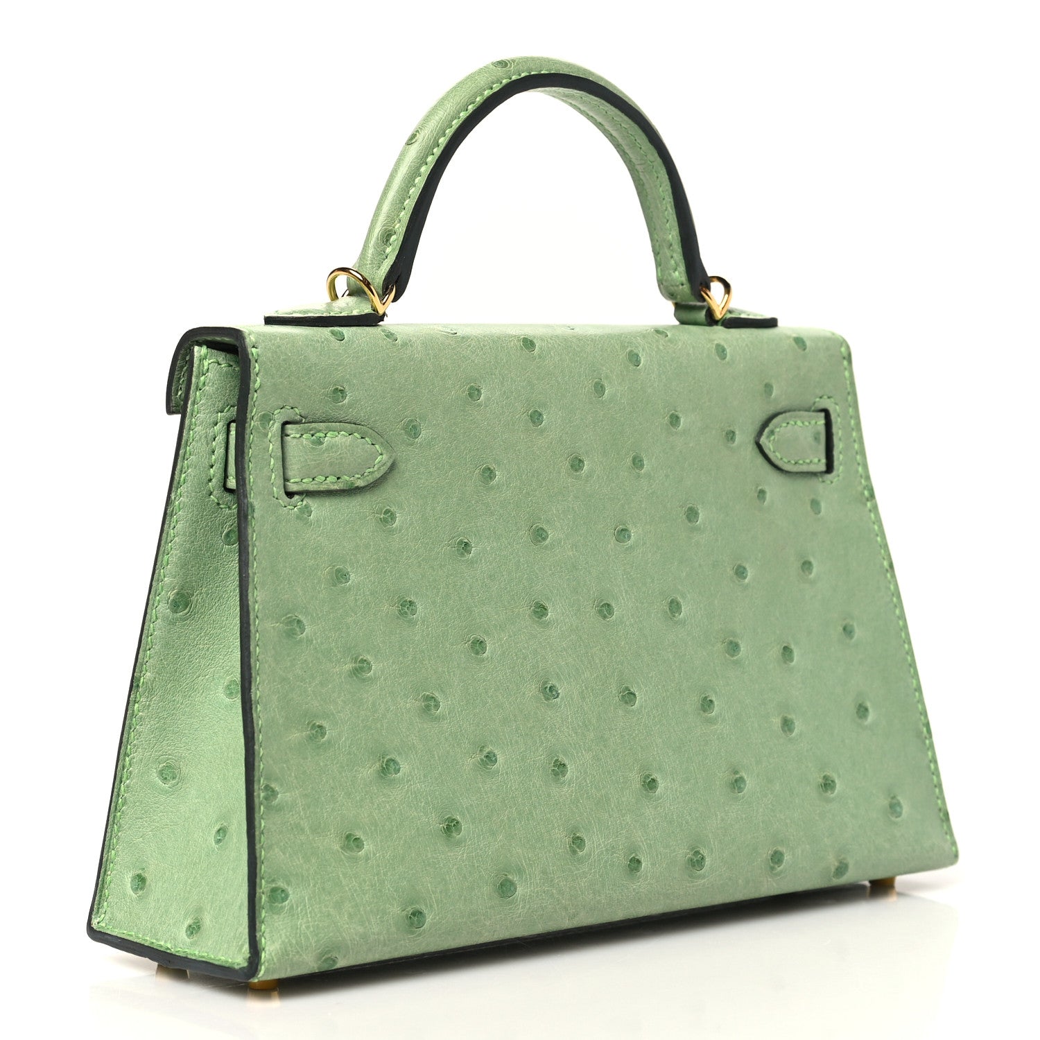 Hermes Ostrich Kelly Sellier Mini 20 Vert Criquet 3 of 11