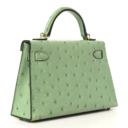 Hermes Ostrich Kelly Sellier Mini 20 Vert Criquet 3 of 11