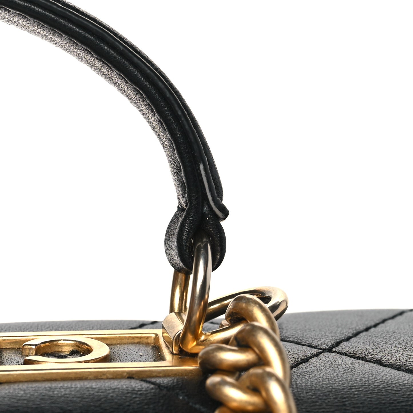 Lambskin Quilted Large Trendy Spirit Top Handle Bag Black