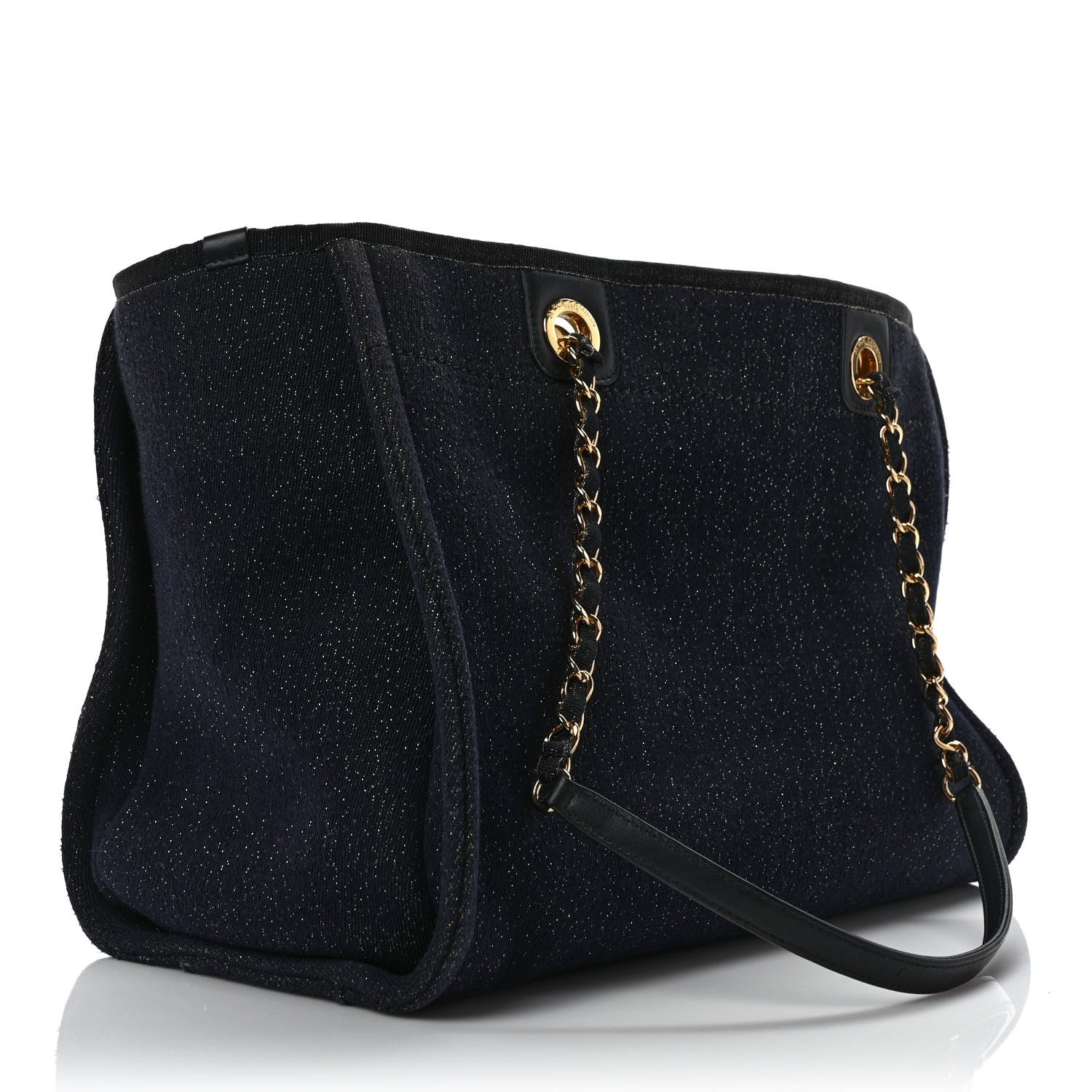 Chanel Lurex Canvas Small Deauville Tote Navy Blue Gold 2 of 7
