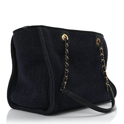 Chanel Lurex Canvas Small Deauville Tote Navy Blue Gold 2 of 7