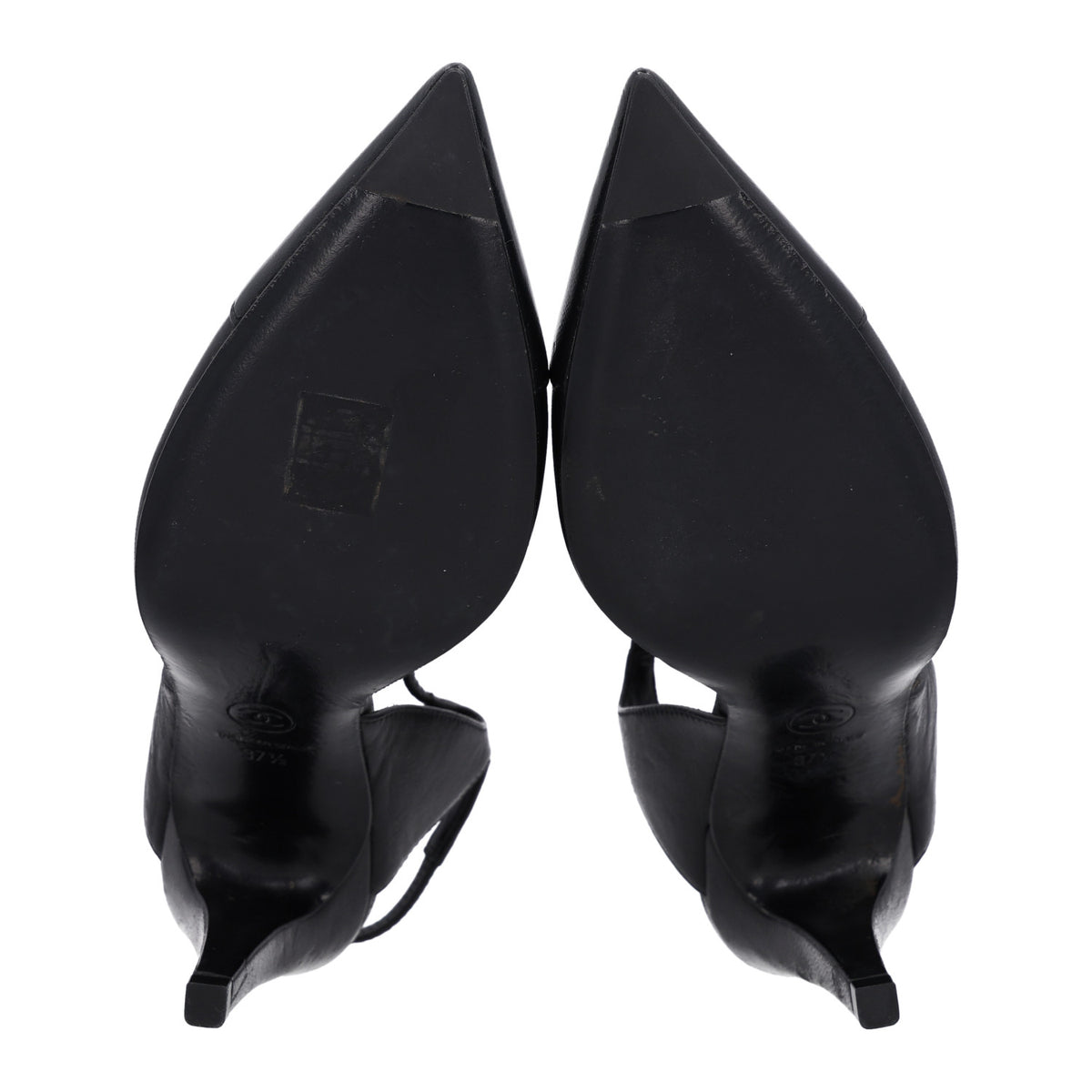 Iridescent Lambskin Pointed Cap Toe CC Slingback Pumps 37.5 Black