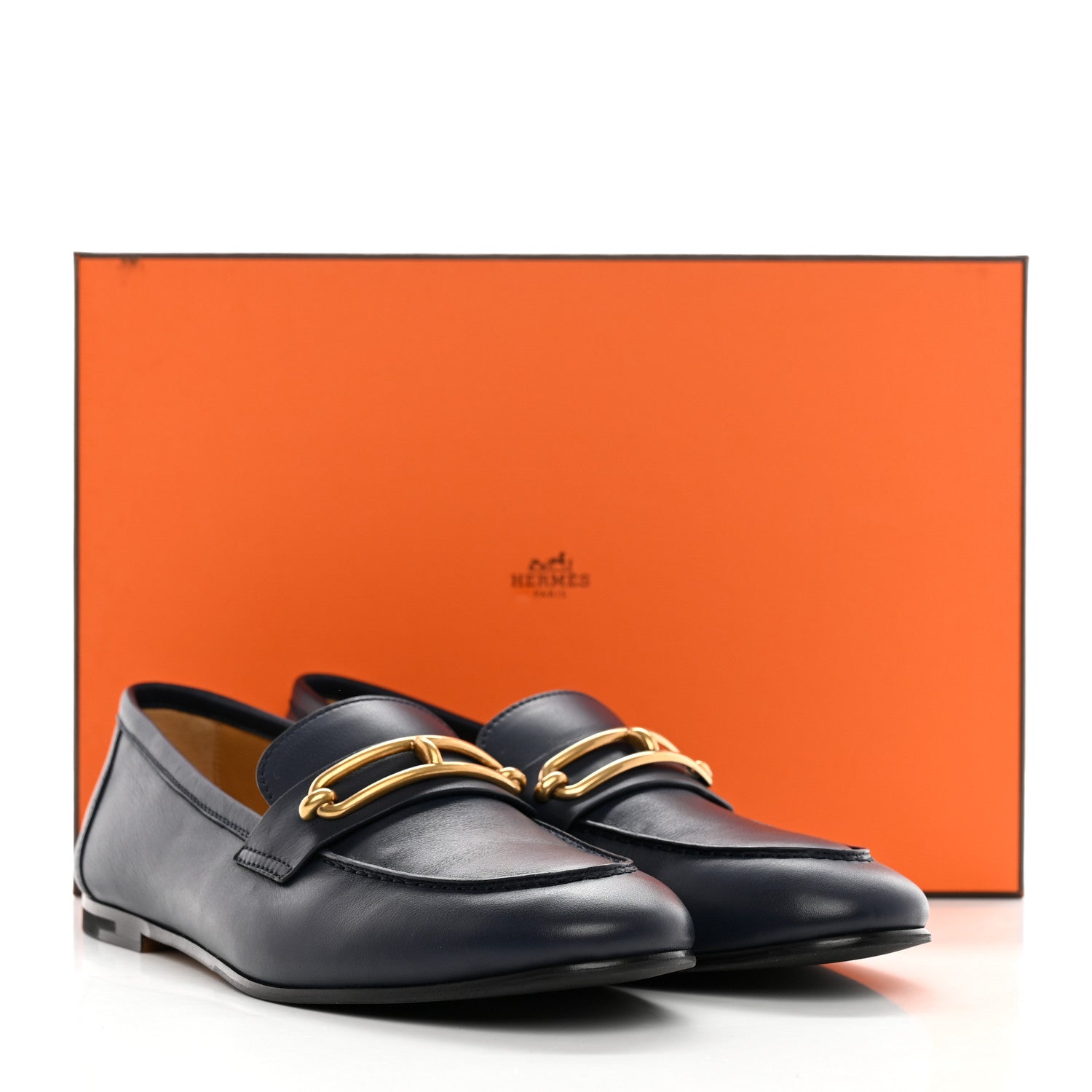 Hermes Calfskin Womens Colette Loafers 38.5 Bleu Indigo 9 of 9