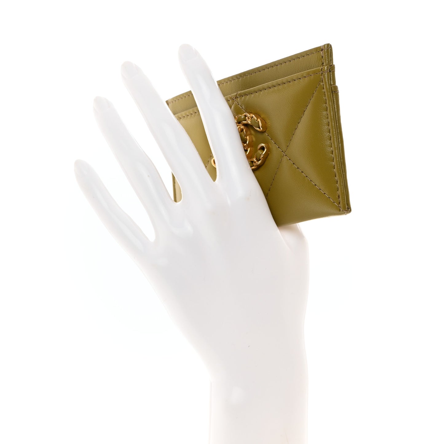 Shiny Lambskin Quilted Chanel 19 Card Holder Green