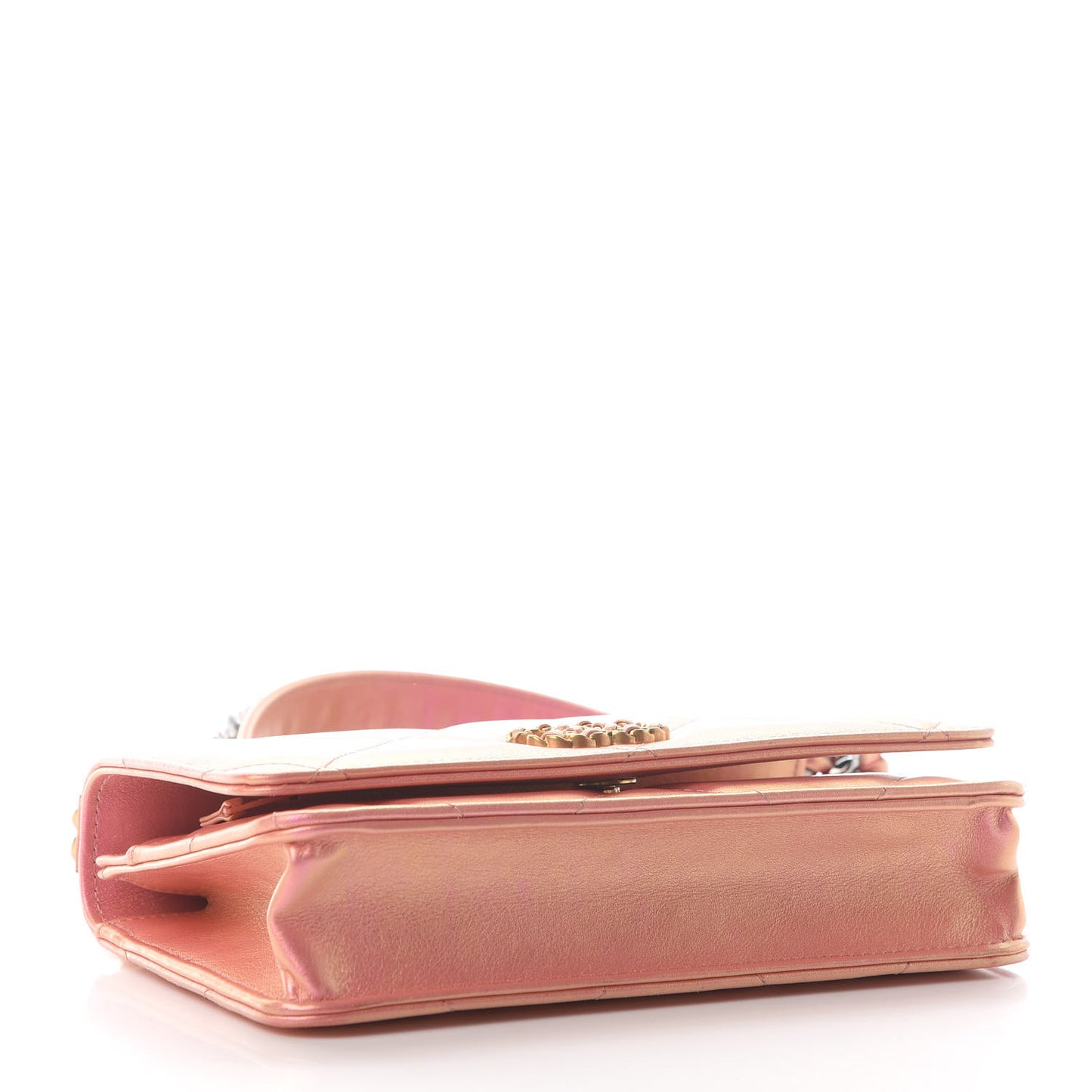 Iridescent Calfskin Quilted Chanel 19 Wallet On Chain WOC Pink