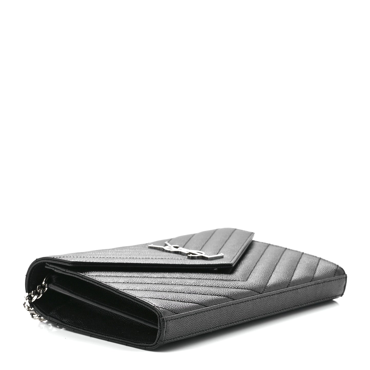 Grain De Poudre Matelasse Chevron Monogram Chain Wallet Black