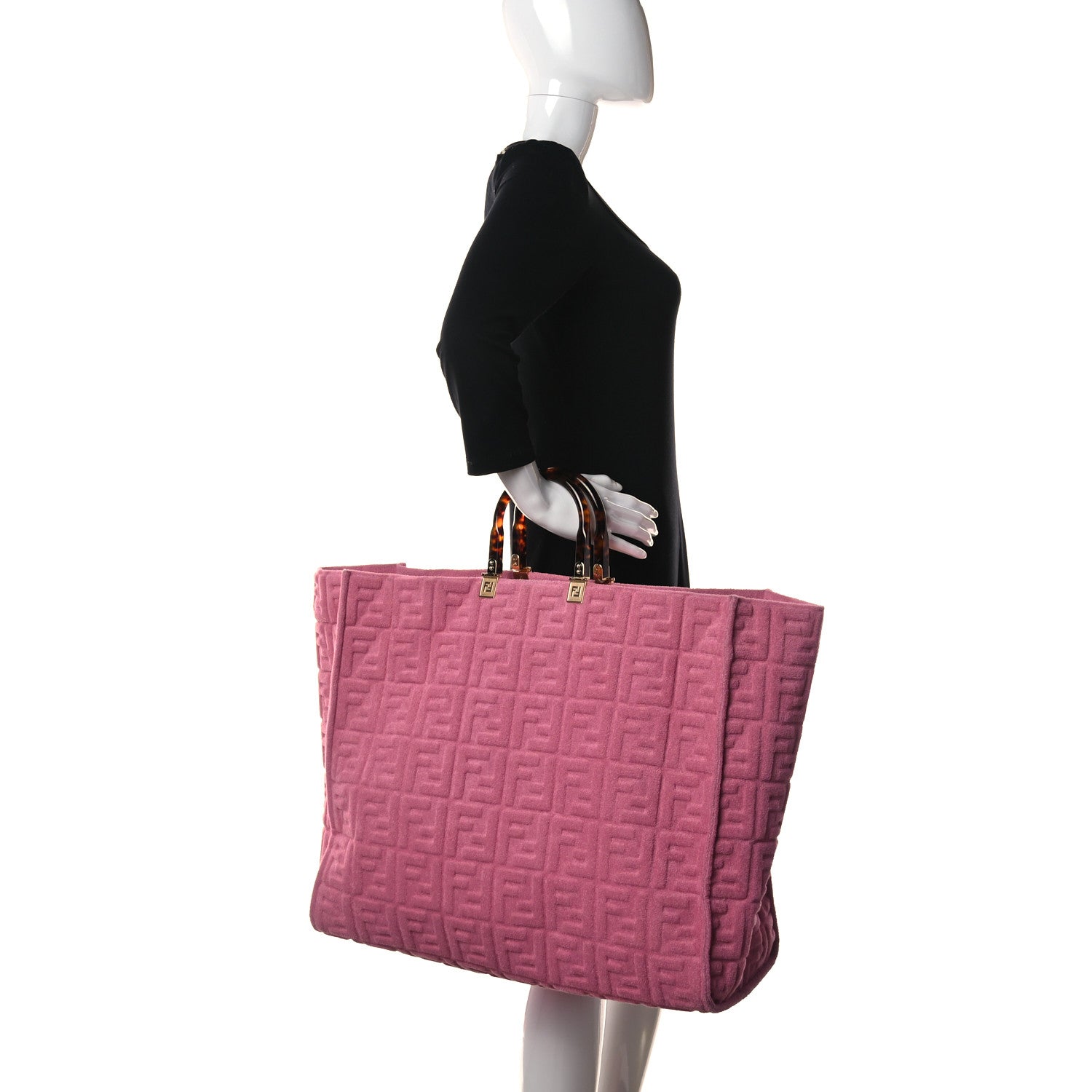 Fendi Terrycloth Plexiglass FF Embossed XL Fendi Sunshine Shopper Tote Lollypop 2 of 14