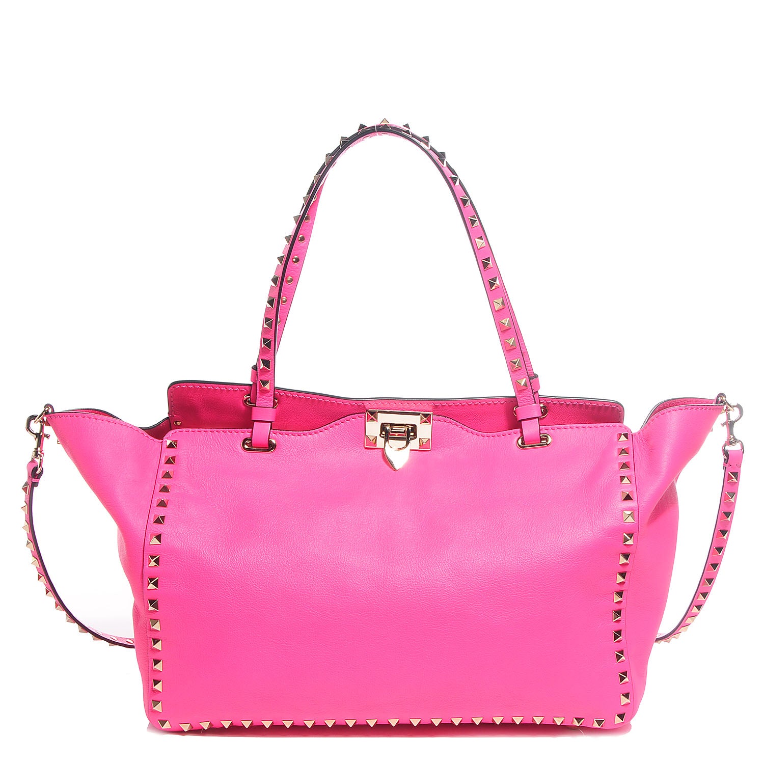 Valentino Garavani Vitello Medium Rockstud Tote Fuxia Fluo 1 of 9